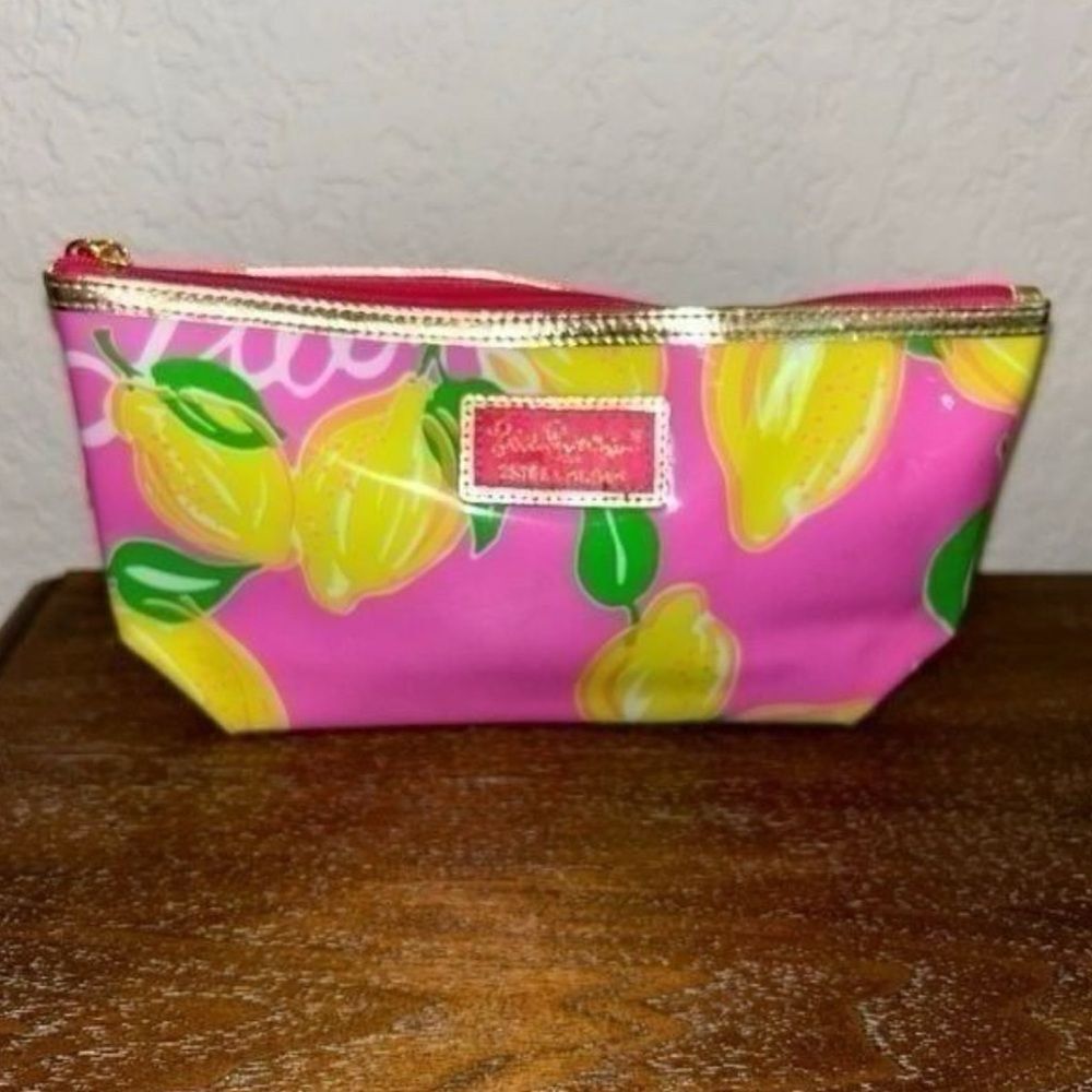 Lilly Pulitzer Estee Lauder Lemon Print Zipper Cosmetic Pouch Bag